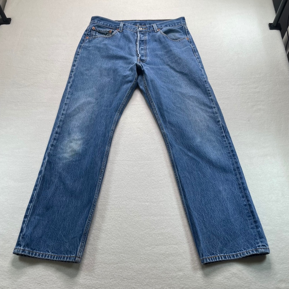Levis Jeans Men's 35x33 Blue 501 Straight Leg Button Fly Denim